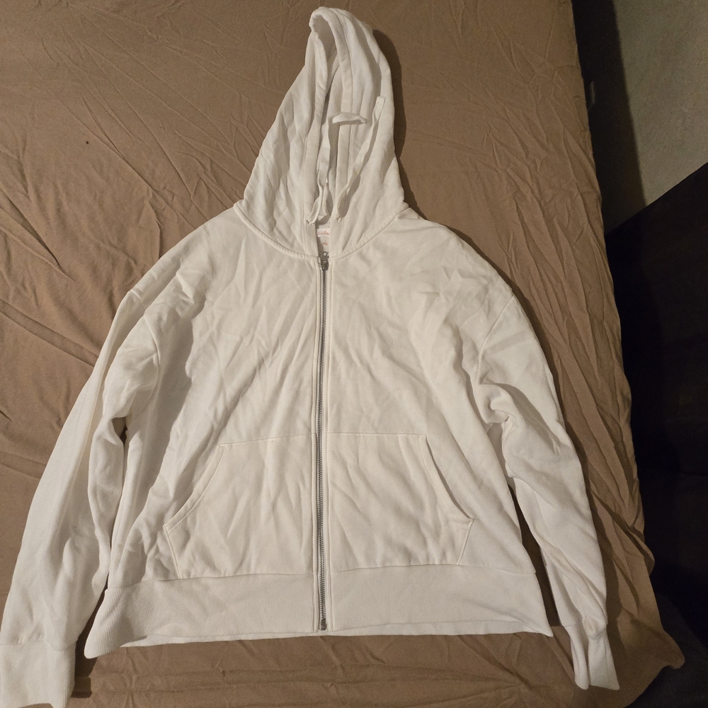Women's White Full-Zip Hoodie Sweatshirt